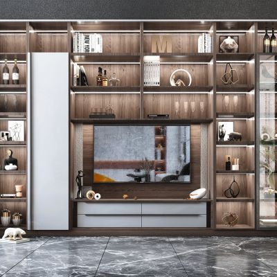 现代原木电视背景墙