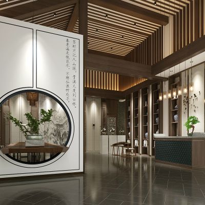 新中式酒店会所茶楼大堂前台