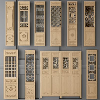 中式实木雕花屏风隔断花格花窗