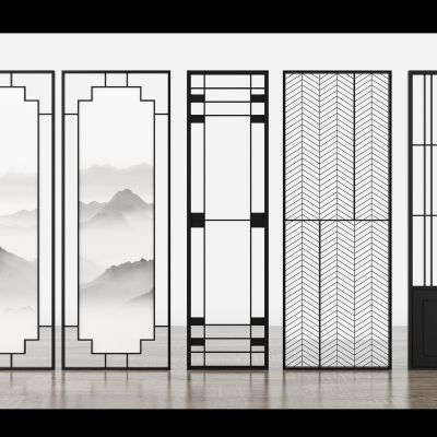 新中式铁艺玻璃屏风隔断