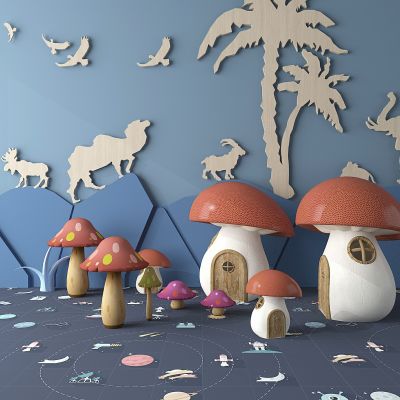 幼儿园卡通蘑菇房雕塑摆件叶子树剪影树造型