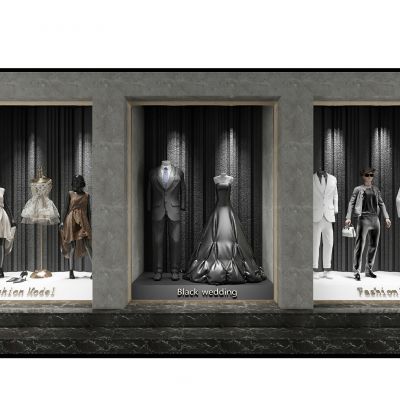现代男装女装服装模特服装店橱窗