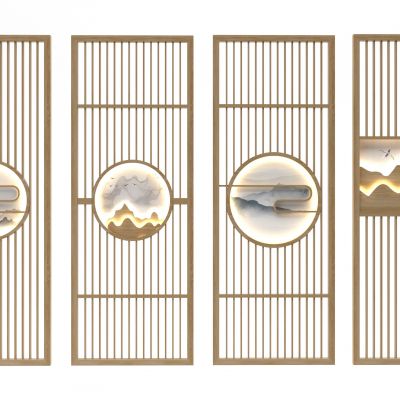 新中式日式山水屏风隔断花格