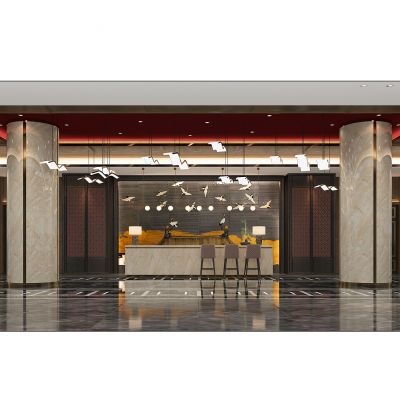新中式酒店会所大堂大厅