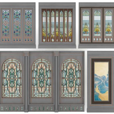 欧式彩绘玻璃屏风隔断花格栅