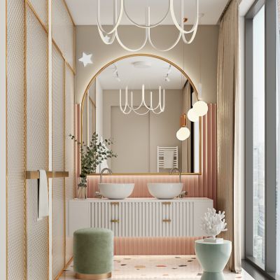 现代儿童女孩房卫生间洗手台