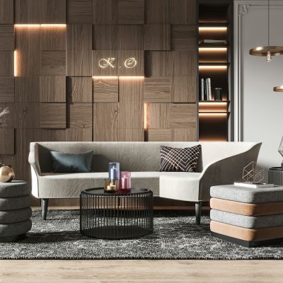 现代轻奢弧形沙发茶几