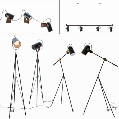 现代工业风落地灯吊灯组合
