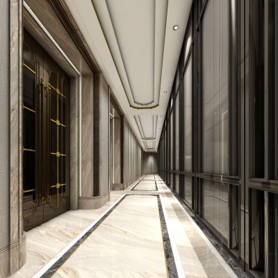 现代欧式酒店走廊通道