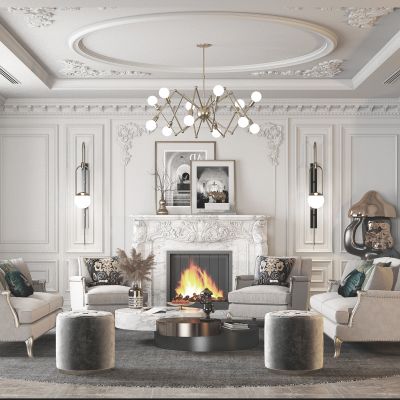 欧式法式美式客厅沙发茶几单人沙发护墙板