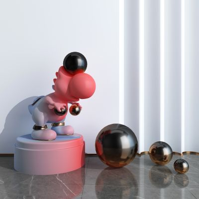 现代耀西小恐龙雕塑摆件