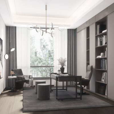 样板间书房休闲椅书桌