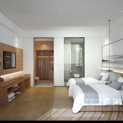 新中式酒店双人床客房