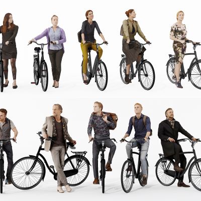 欧式骑自行车的男女人物