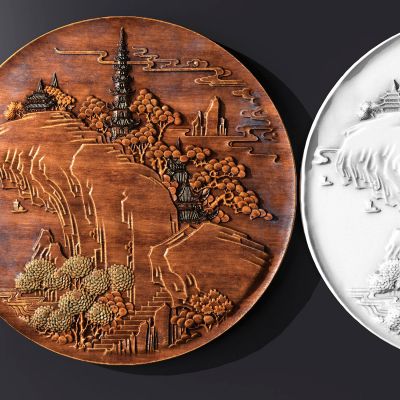 圆形中式山水实木