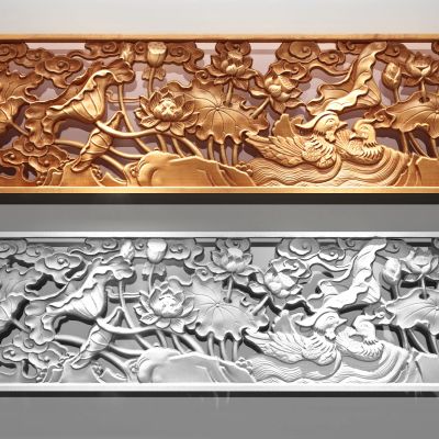 中式荷花镂空实木