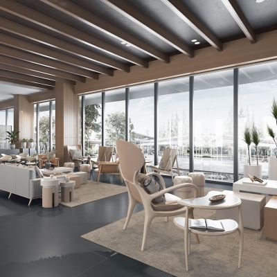 新中式售楼处酒店休息区沙发椅子