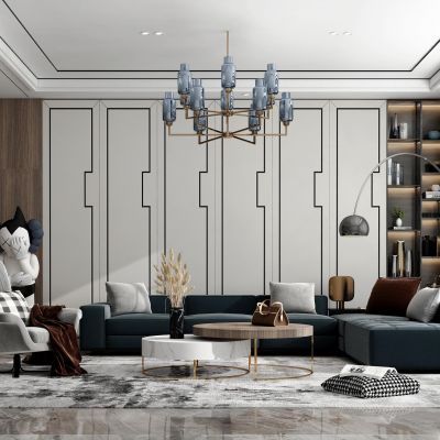 简约风格客厅。转角沙发