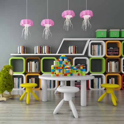 儿童桌椅绵阳座椅摇椅书架水母造型吊灯