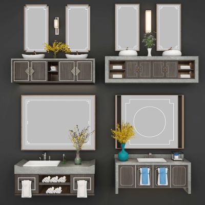 新中式洗手台卫浴柜架