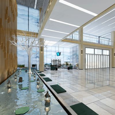 新中式办公酒店会所大堂大厅