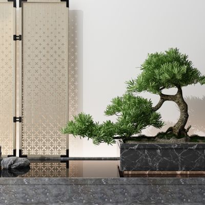 新中式迎客松盆景水景
