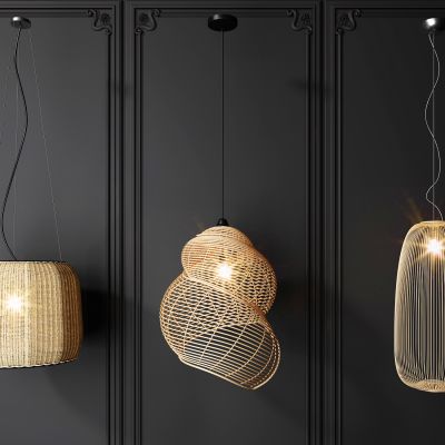 腾堡编织吊灯日式新中式竹编藤编编织吊灯灯笼