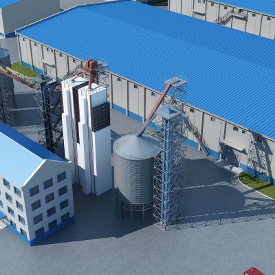 现代粮库厂房鸟瞰