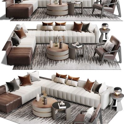 米洛提现代转角沙发茶几边几组合