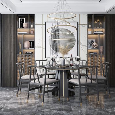 新中式餐厅餐桌椅酒柜