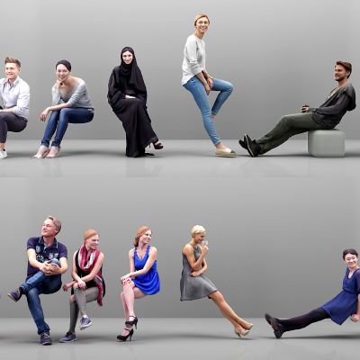 现代坐姿青年男女人物