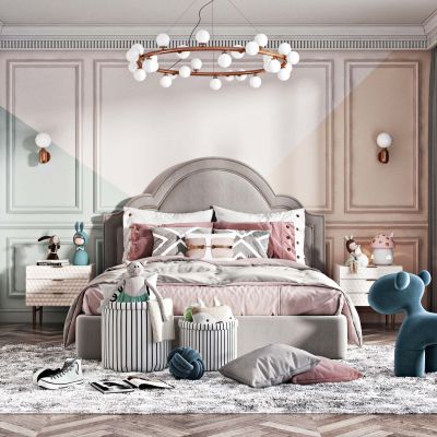 儿童房现代女孩房现代吊灯公仔玩具组合