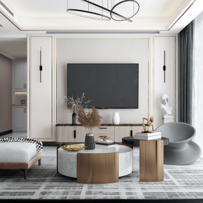 现代轻奢简欧式客厅茶几陀螺沙发