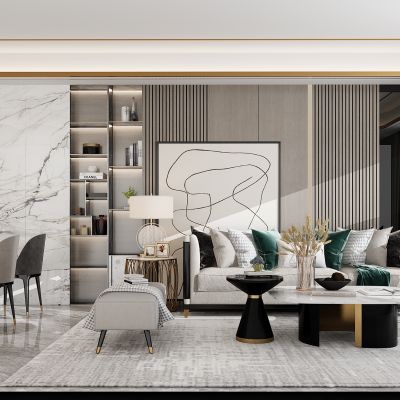 轻奢新中式简欧式客厅餐厅