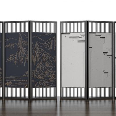 新中式日式花格屏风隔断组合