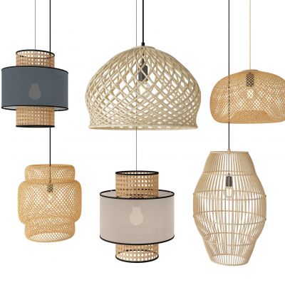 新中式东南亚民宿自然风藤编编织竹编吊灯