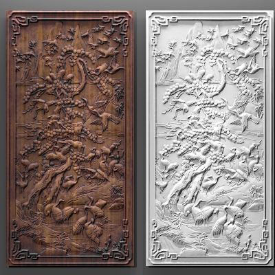 中式仙鹤花鸟实木