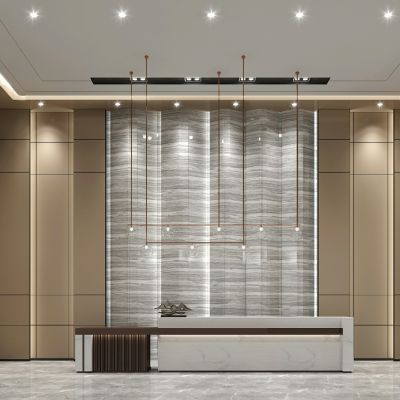 新中式酒店会所办公大堂大厅前台接待