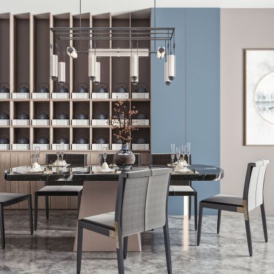 新中式餐桌椅大理石餐桌