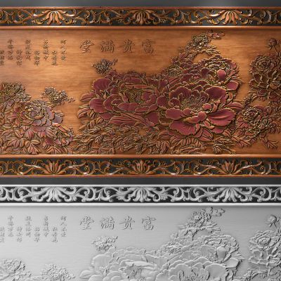 中式花开富贵牡丹花实木