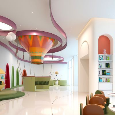 现代售楼处儿童游乐区座椅热气球