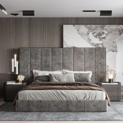 轻奢卧室双人床床头柜衣柜