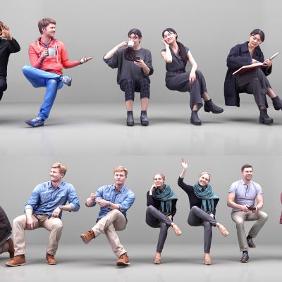 现代坐姿男女青年人物