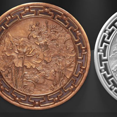 中式圆形荷花实木