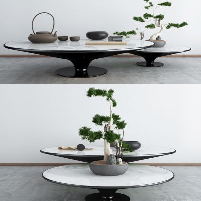 现代圆形茶几茶具
