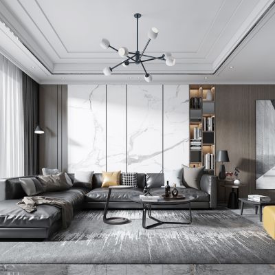 现代客厅皮革转角沙发