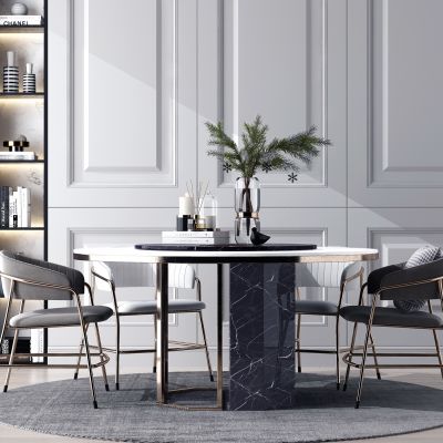 轻奢圆形餐桌椅