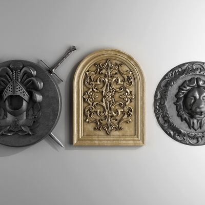 欧式盾牌雕花狮子头喷水墙饰挂饰挂件