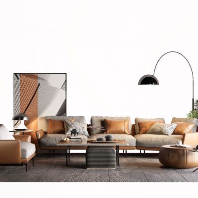 后现代皮革沙发 挂画