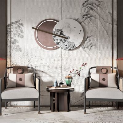 新中式风格单椅边几